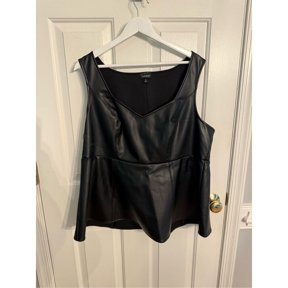 Torrid Black Faux Leather Peplum Tank Top sz 2X EUC
